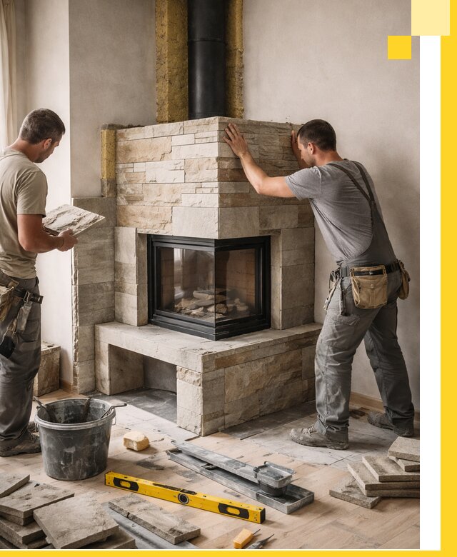 Угловые камины под ключ проект, монтаж и отделка в Сергиеве Посаде