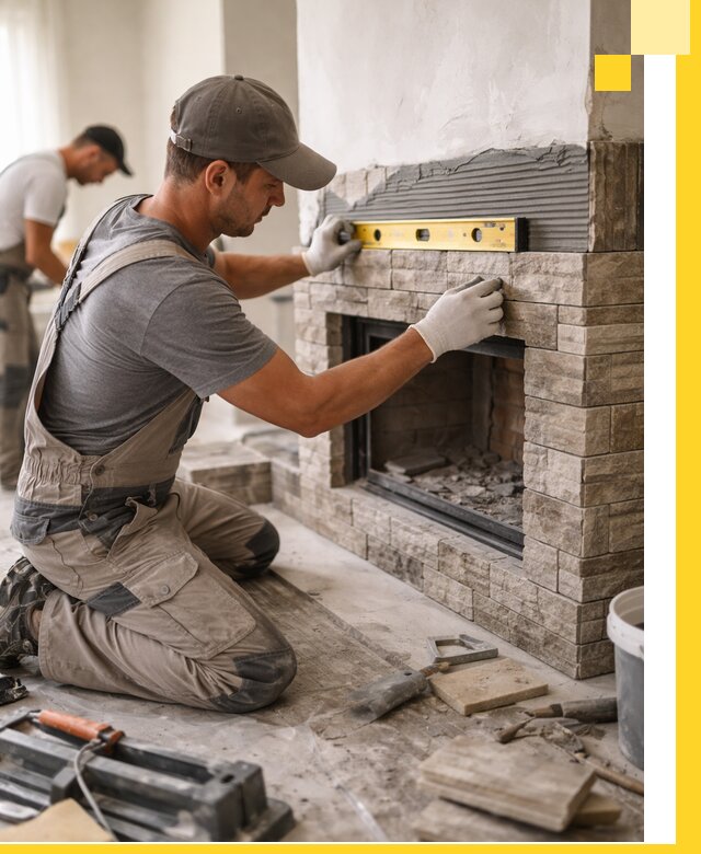 Облицовка каминов в Сергиеве Посаде, монтаж и отделка натуральным камнем