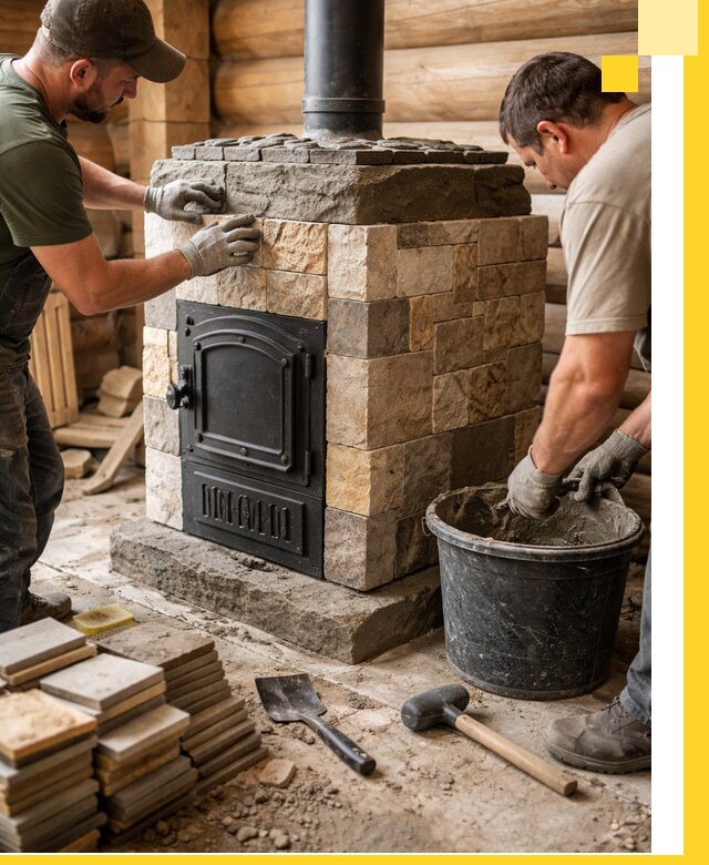 Облицовка банной печи под ключ в Сергиеве Посаде: камень и плитка