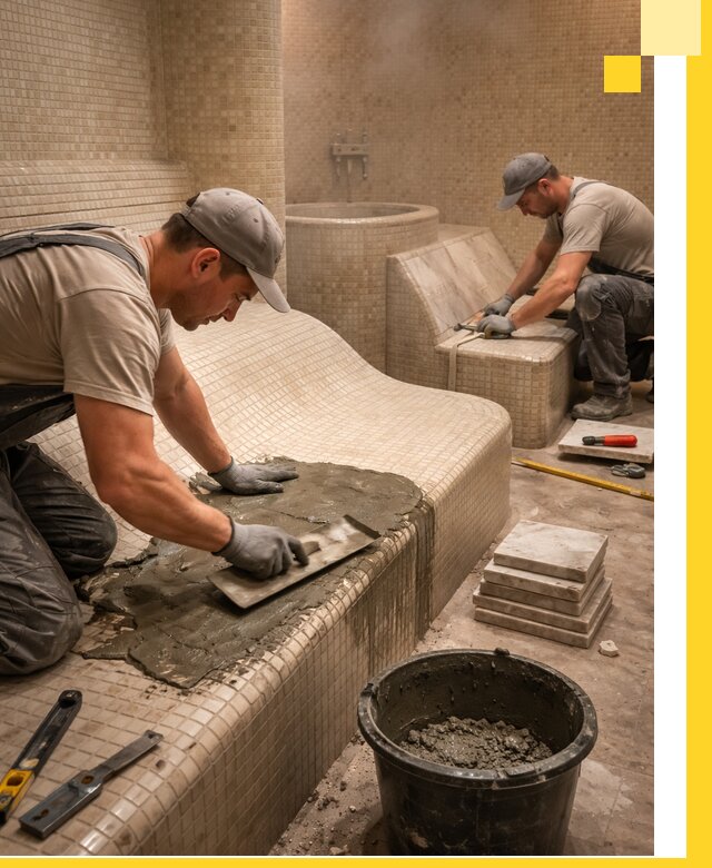 Лежаки для хамама под ключ в Сергиеве Посаде, проект и монтаж